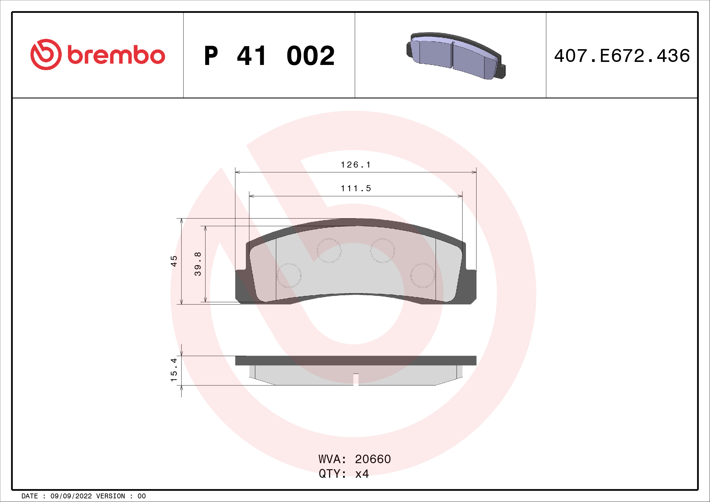 A.B.S. P 41 002 BREMBO Bremsbelagsatz, Scheibenbremse